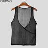 INCERUN Men Deep V Neck Strap Sleeveless See Through Mesh Sheer Tank Tops