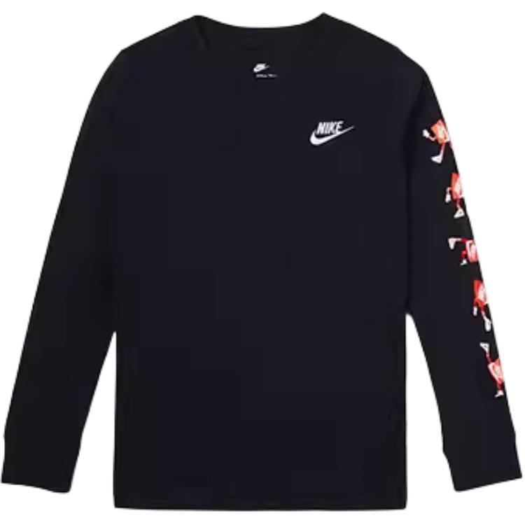 Nike Футболка с круглым вырезом и длинными рукавами с логотипом, детские топы, цвет черный DO1838-010