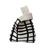 Black and White Striped Knitted One-Shoulder Handbag - Versatile Large-Capacity Tote