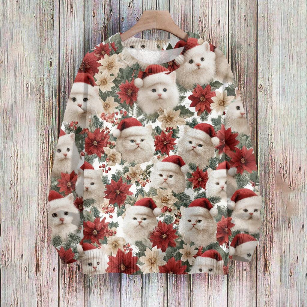 Рождественские толстовки для женщин Вязаный свитер Милая рубашка Осенний свитер с круглым вырезом Топы