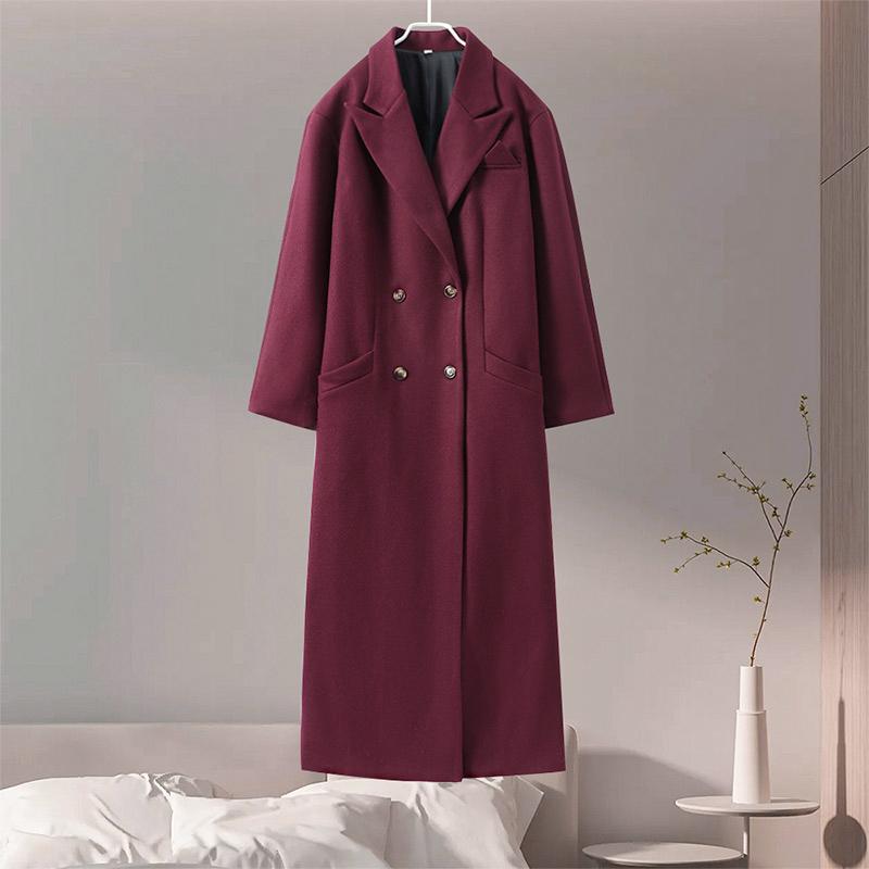 Модное женское пальто с отложным воротником и карманами, длинный рукав, длинное двубортное пальто, осень-зима, новая женская куртка