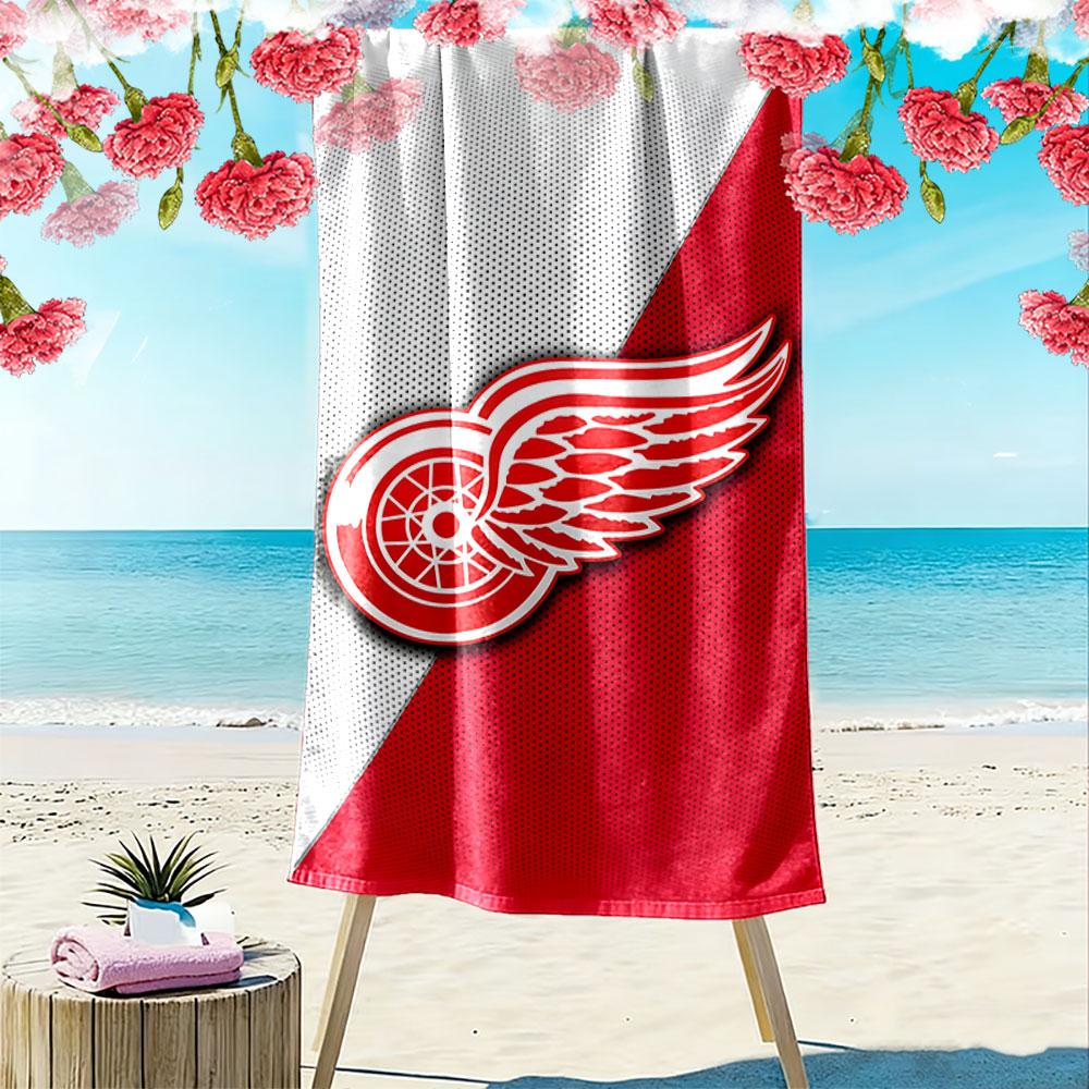 Red Wing Logo on Red and White Background Patterned beach towel quick dry perfect for travel outdoor sports jogging the beach and swimming