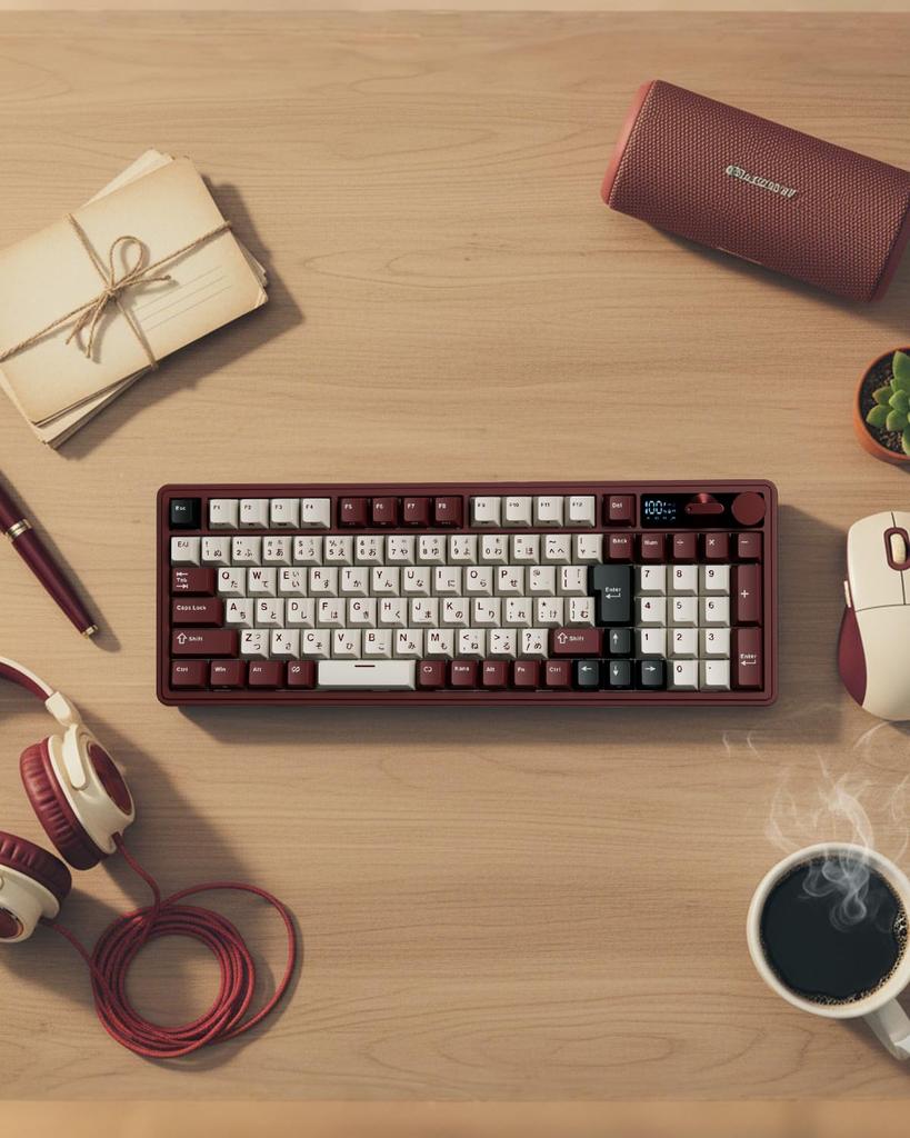 RK ROYAL KLUDGE M100 Беспроводная игровая механическая клавиатура с японской цифровой компактной ЖК-панелью Smart Dual Aluminum Gasket Bluetooth 8000 мАч Hot Cream