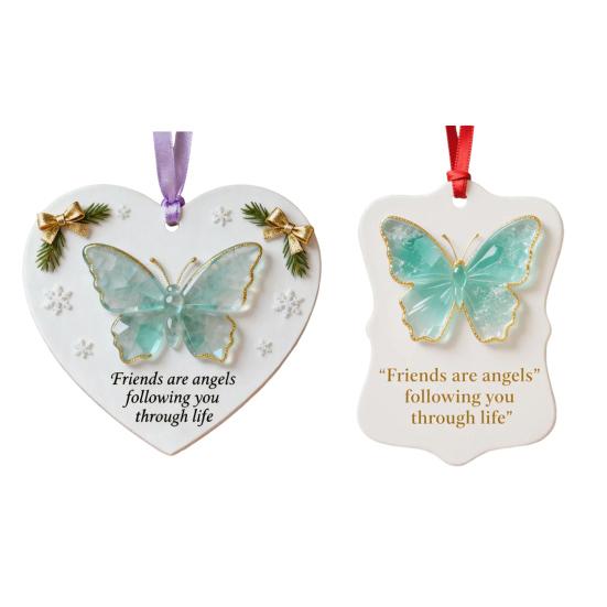 Подвеска-бабочка из морского стекла «Друзья — ангелы» Рождественская елочная игрушка Ручная работа Искусство из морского стекла Памятный сувенир дружбы для лучших друзей