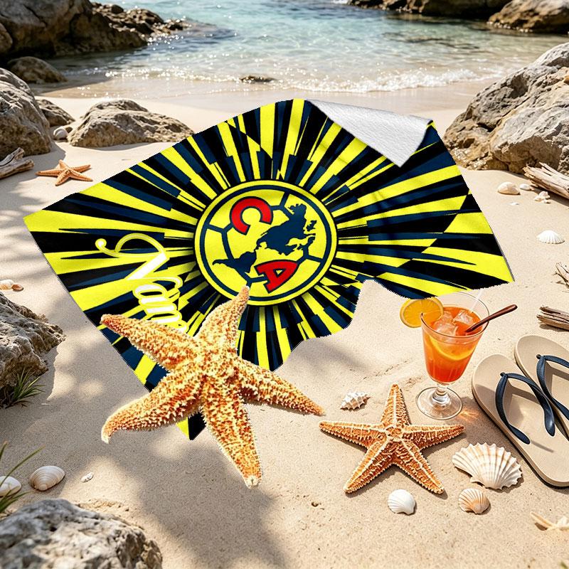 Custom Name Personalized Club America Print Beach Towel, for Trip Camping Beach Party Home Decor, Birthday Gift for Family & Friends