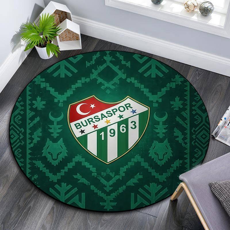 Bursaspor Round Area Rug,Carpet Rug for Living Room Bedroom Sofa Playroom Decor,Non-slip Floor Mat