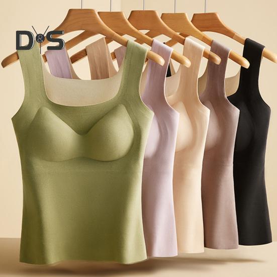 Winter Women Thermal Vest with Chest Pads Seamless Velvet Fast Temperature Lock Heating Square Neck Slim Fit Elastic Sleeveless Inner Wear Bottoming