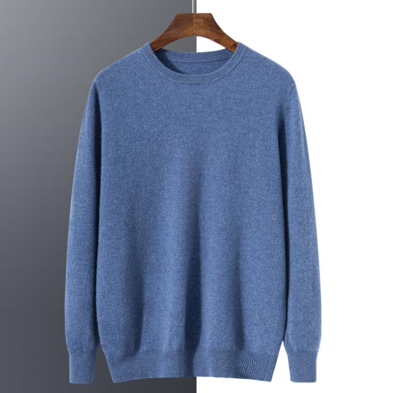Men's Round Neck Sweater Qinghe Cashmere 100% Cashmere Men's Autumn and Winter Cashmere Soft and Warm