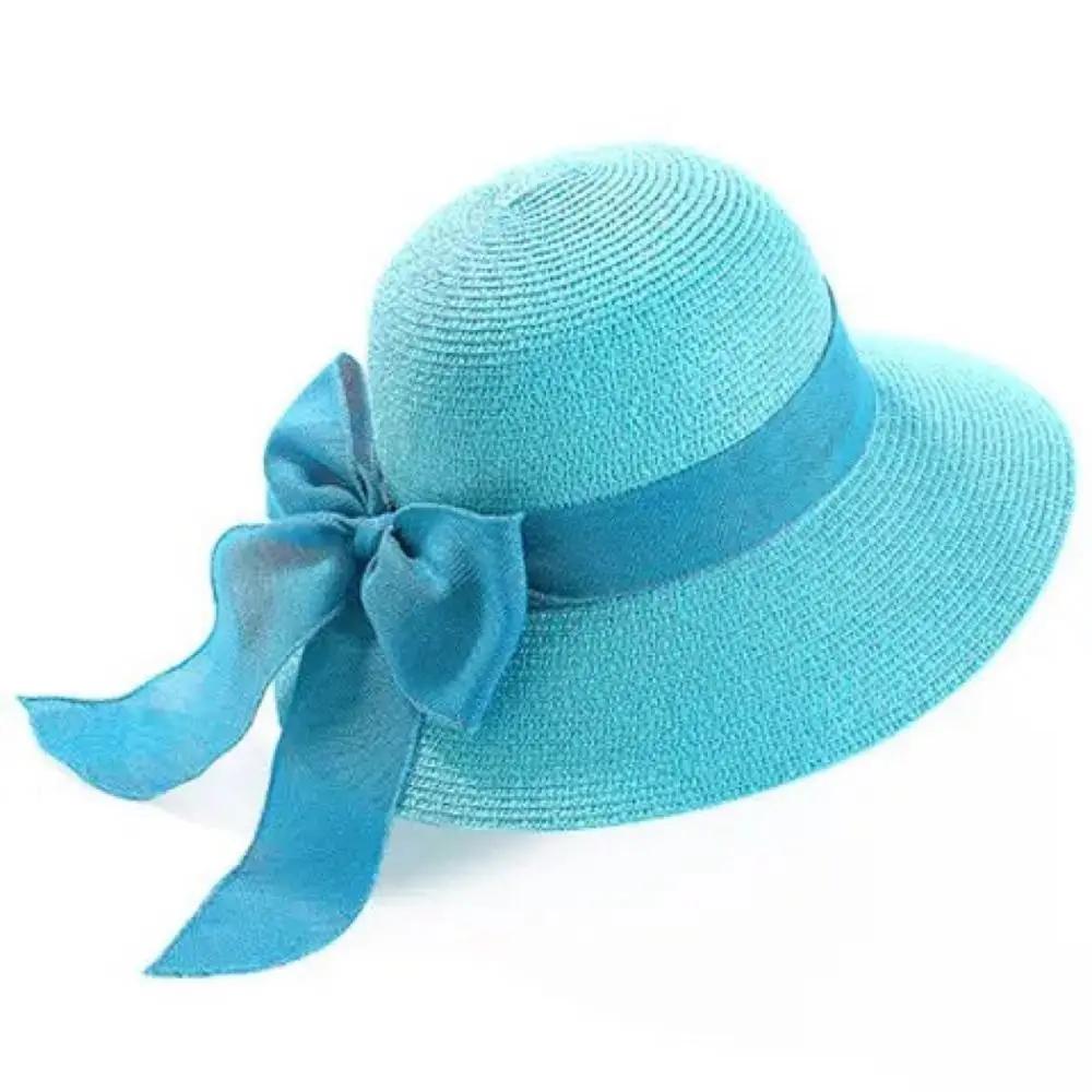 New Summer Women Sun Hat Casual Fashion Bowtie Fisherman Hat Straw Hat with Bow Ribbon Travel Beach Hat