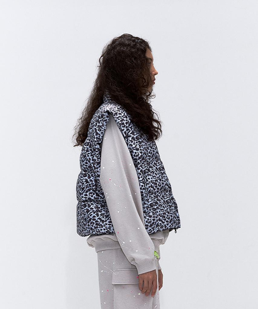 Erer Leopard Print Down Vest Gray