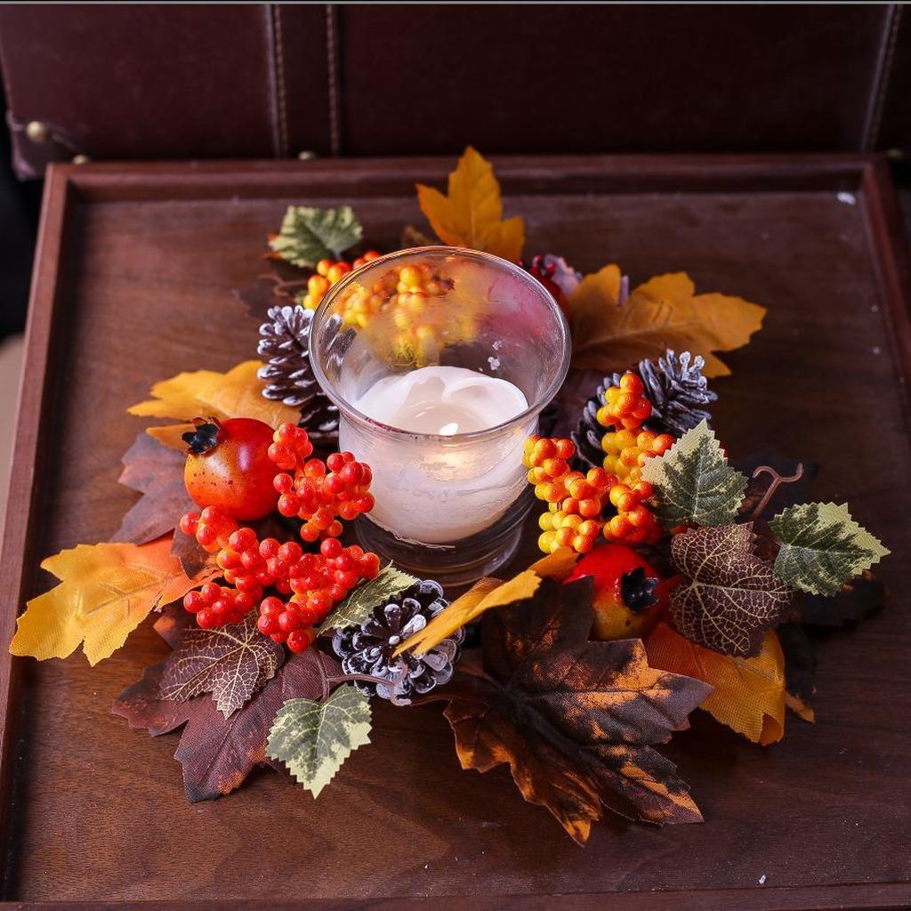 Candle Holder Wreath Decorative Harvest Table Centerpiece Wreath Berry Pinecone Wreath Thanksgiving For Seasonal Holiday Display