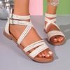 New Summer Women's Rome Sandals Round Toe Flat with Back Zipper Flat Casual Shoes for Daily Plus Size Outdoor Sandals