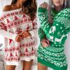 Women's  Elk Snowflake Christmas  Pullover Sweater Knit  Dress