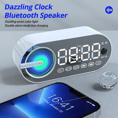 Тихий беспроводной Bluetooth-динамик с будильником - RGB-подсветка, функция TWS, USB-зарядка, светодиодный зеркальный цифровой дисплей, FM-радио, большой