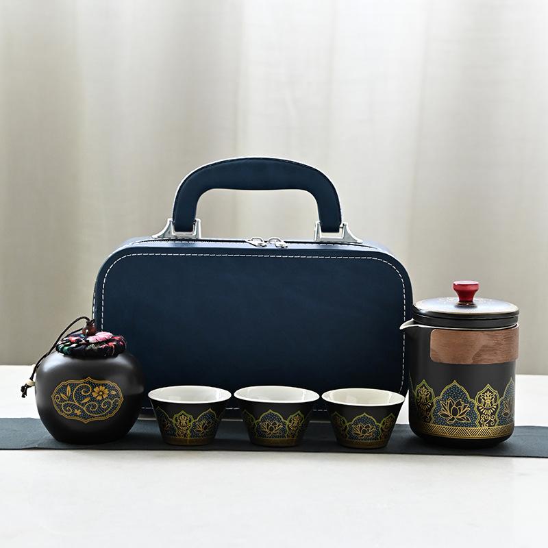 Дорожный набор для чая кунг-фу, маленький набор для улицы, керамическая чашка куайкэ, один чайник, три чашки, сувенир, бизнес, древний стиль, подарки