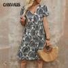 Women's Dress Summer Fashion Printed V Neck Short Sleeve Loose Dresses