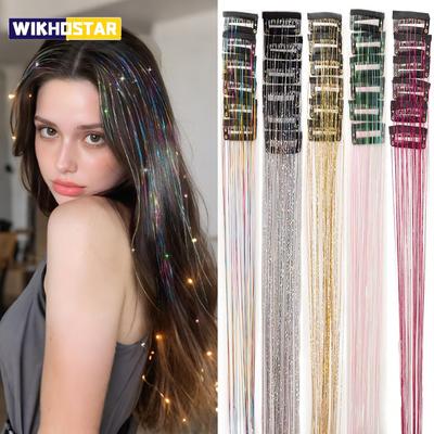12 шт. Синтетическая мишура для волос на заколках 20 дюймов Блестящая мишура Заколка для волос Набор мишуры для волос Термостойкие Блестящие Сказочные волосы