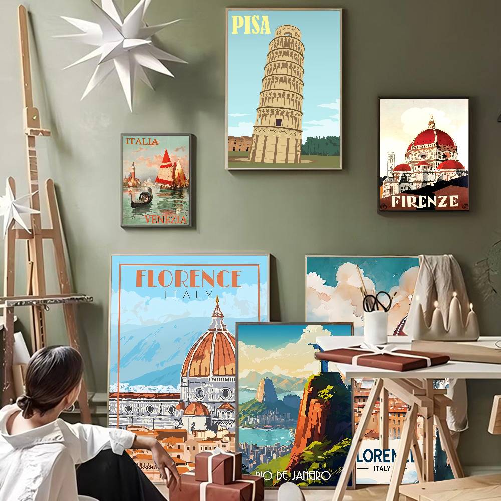 Florence Italy Print Europe Travei Anime Posters Sticky Whitepaper Sticker Diy Room Bar Cafe Kawaii Room Decor