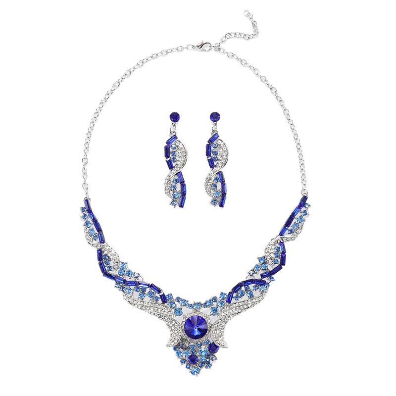Retro Crystal Contrast Color Jewelry Set Pattern Necklace Earrings 2Pcs Trendy Fashion Accessories For Women Daily Party Gift