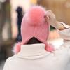 New High Quality Warm Hat Women Rabbit Fur Winter Hat Female Fashion Add Fur Lined Pompoms Knitted Hat