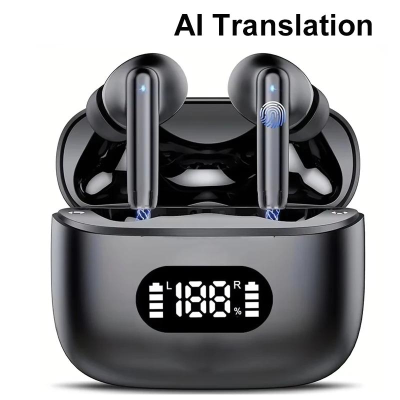 TWS AI Language Translator Wireless Earbuds BT 5.4 Ear Buds with 144 Languages Accents Real Time Translation Earphone New