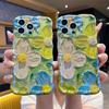 Oil Painting Flowers Phone Case For iPhone 16 15 14 Pro Max 16Promax Soft IMD Shockproof Bumper Wavy Frame Cover For iPhone 11 12 13 Pro