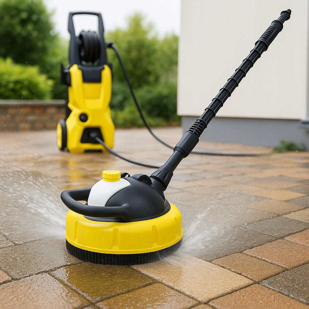 Rosfix HydroBrush T-Racer – Вращающаяся щетка с дозатором | Набор с адаптером QC | Для брусчатки, террасы, фасада | Совместима с Karcher K1–K7
