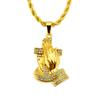 Popular Ornament European Hip Hop Diamond Buddha Hand Pendant Praying Hands Men's Trendy Necklace