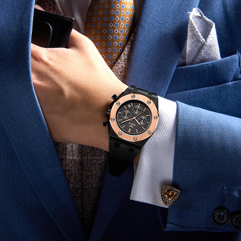 Новые роскошные мужские часы с коробкой ONOLA, многофункциональные мужские водонепроницаемые часы с силиконовым ремешком, мужские кварцевые часы