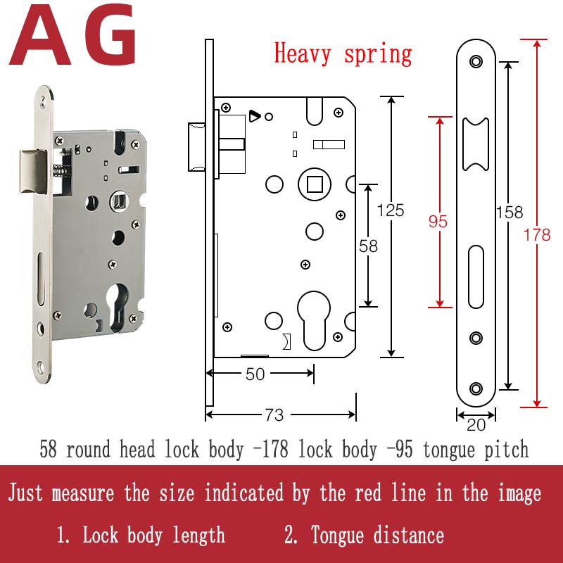 Stainless Steel Lock Body Lock Core Indoor Bedroom Lock Tongue Lock Universal Type Room Household Silent Wooden Door Lock