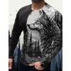 Men's Long Sleeves T-Shirt Animal Wolf Pattern 3D Print Tops Tees Fashion Casual Oversized T Shirt Men Clothing Pullover
