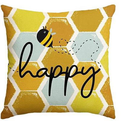 Color life bee happy hello sunshine linen square pillowcase, summer cushion cover sofa  pillowcase 50*50 decor