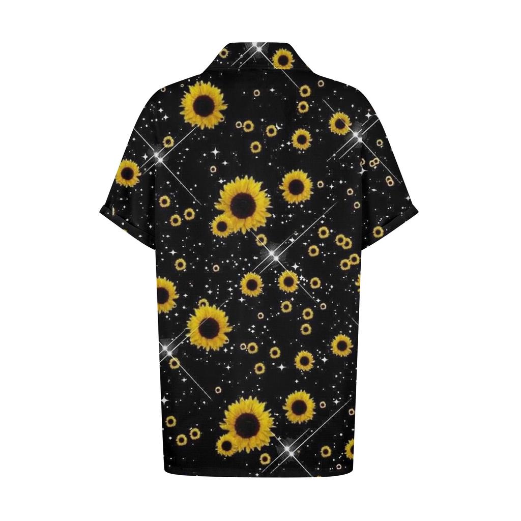 Женская свободная повседневная рубашка с короткими рукавами и отворотом с цифровым принтом и карманом