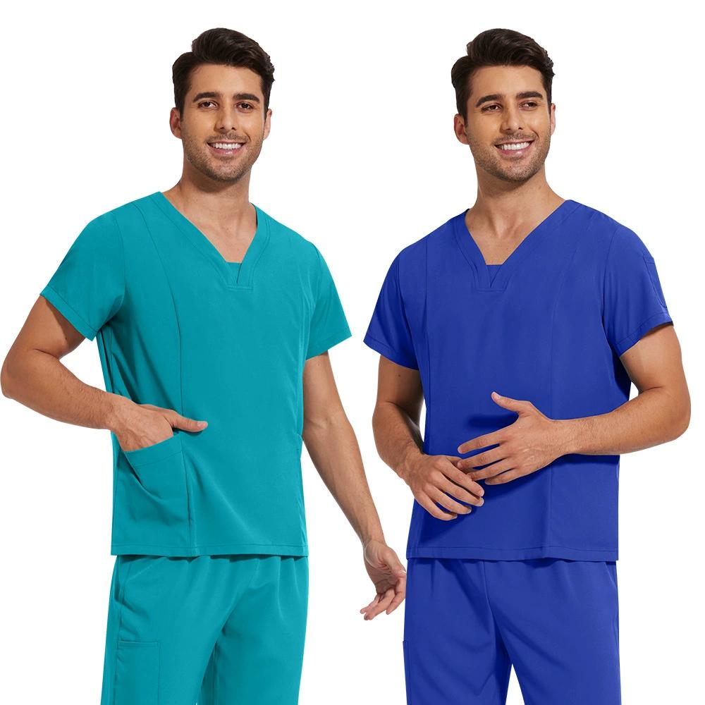 Мужские однотонные быстросохнущие тонкие повседневные и удобные брюки с короткими рукавами, рабочая униформа, матовый костюм