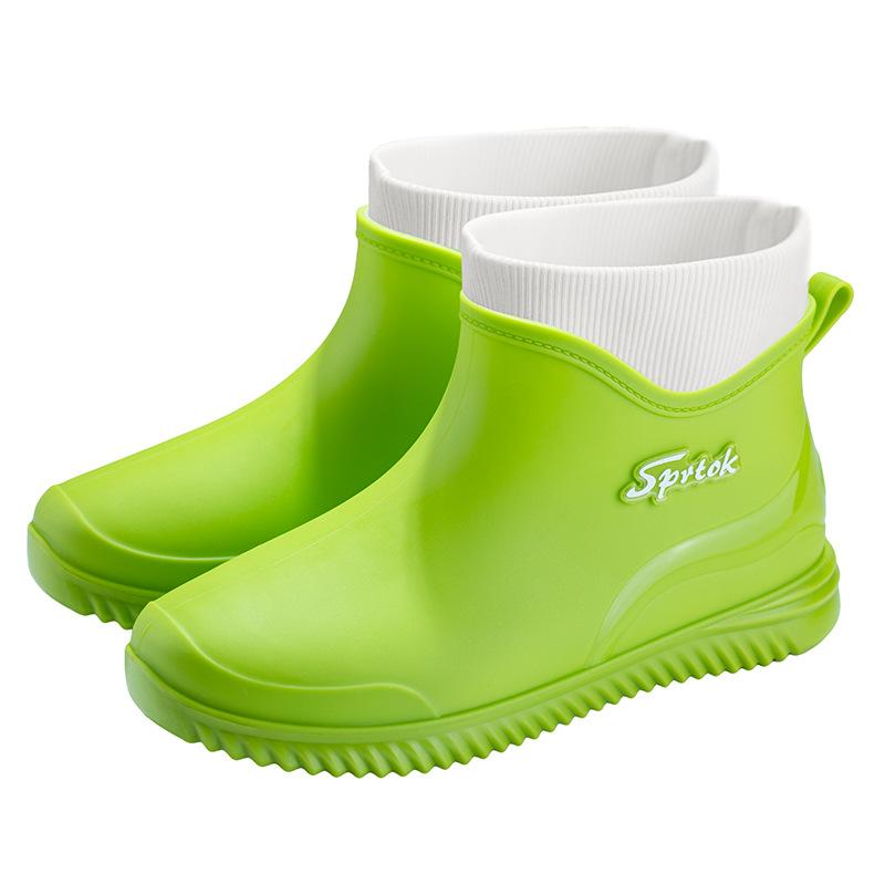 Fashion Short Tube Girls Rain Shoes Low Top Waterproof Shoes Kitchen Low Tube Rubber Shoes Car Wash Water Boots Plus Cotton Wool Rain Boots