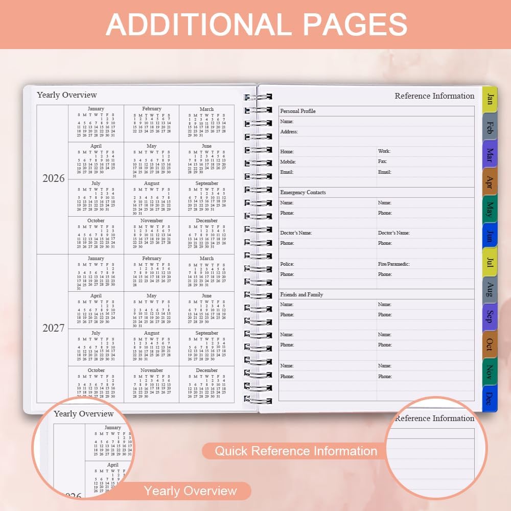 2026 Planner - Weekly & Monthly Planner Runs January 2026 to December 2026, 6.25" x 8.25", 12 Monthly Tabs, 14 Notes Pages, Inner Pocket, Flexible