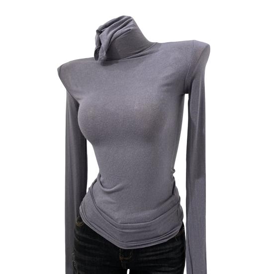 Женские топы с высоким воротником, длинными рукавами, облегающая базовая рубашка, однотонная эластичная рубашка, осенне-зимние базовые топы