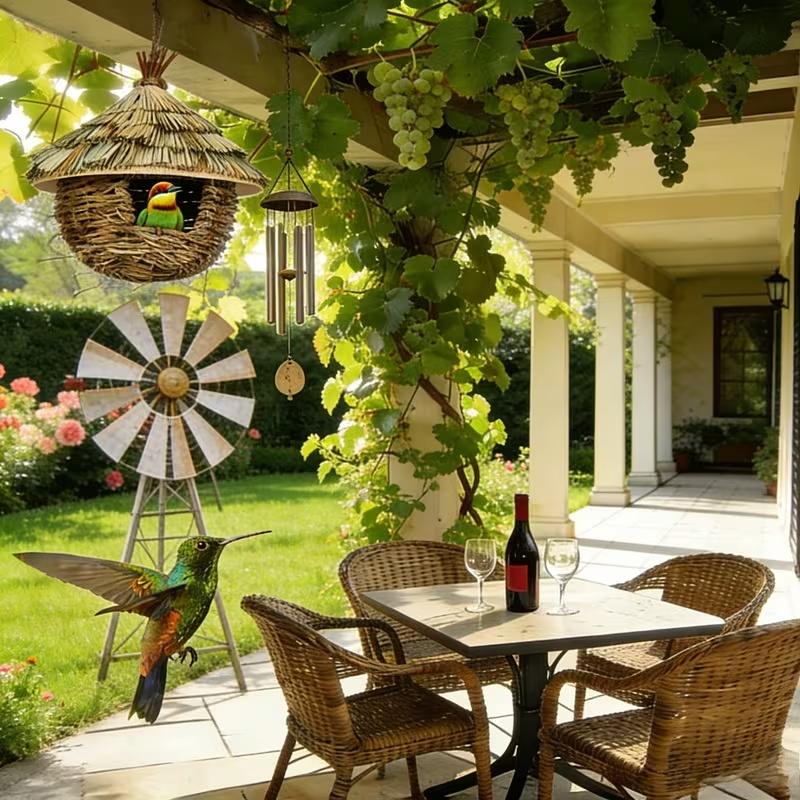 Плетеная из соломы кормушка-домик для птиц - Натуральный садовый домик с соломенной крышей, Прочная клетка для птиц для помещений и улицы, Подходит для любителей птиц