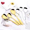 3Pcs Colorful Dinnerware Stainless Steel Square Spoon Ladle Gold Dessert Ice Cream Table Spoon for Kids Restaurant Kitchen Tableware