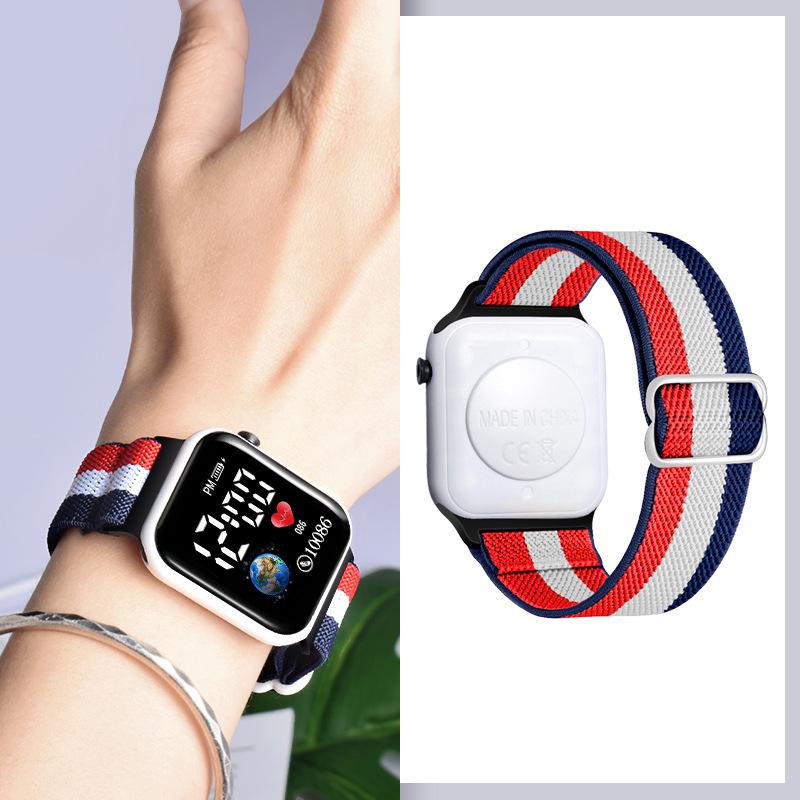 Vogue Fashion Elastic Watch Band LED Электронные наручные часы Женские многоцветные ремешки для часов Браслет Повседневные новые цифровые часы Solo Loop Strap LED Watch