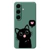 For Samsung Galaxy S24 FE Case Love Black Cat Pattern Printing Straight Edge TPU Phone Back Cover