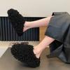 Fur Shoes Flock Winter Woman Slipper Pantofle Med Platform Cover Toe Slides Plush 2024 Rome Hoof Heels House Slippers Shoes