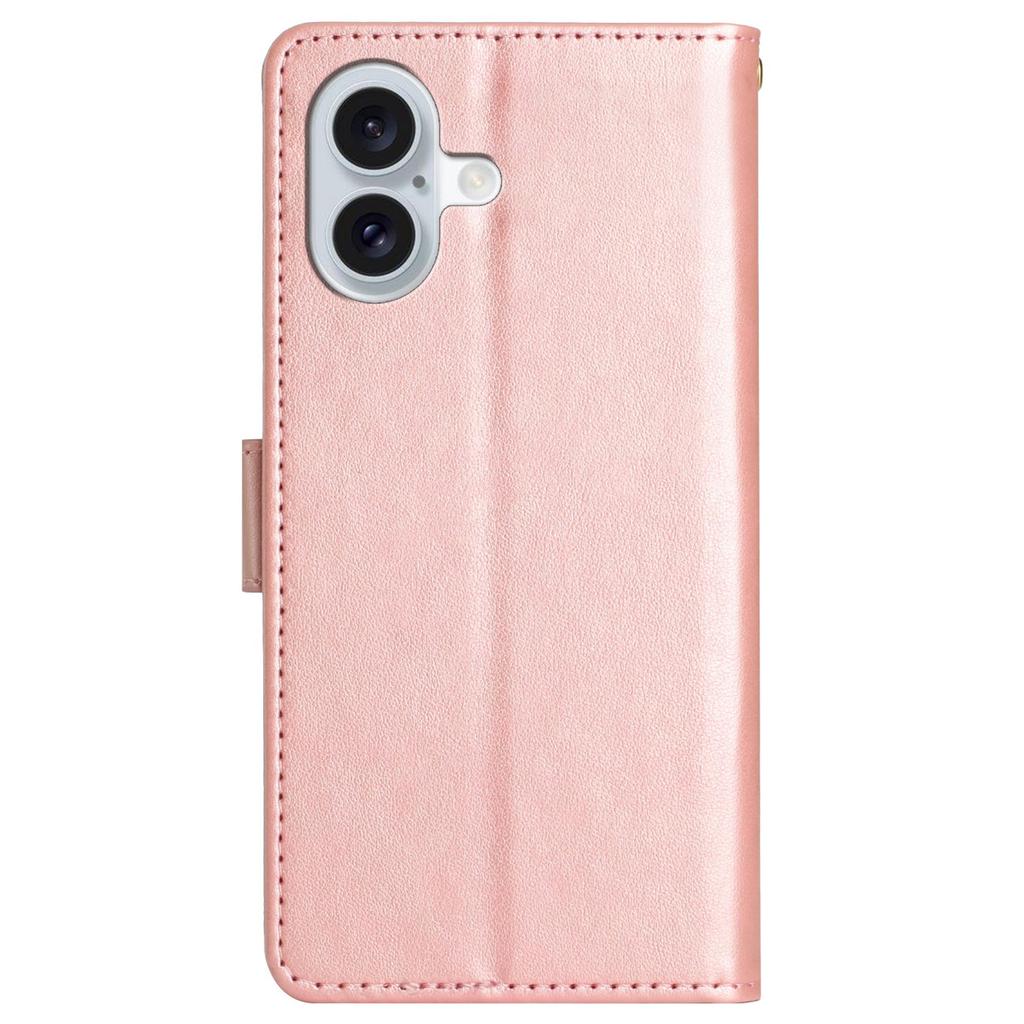 For iPhone 16 Plus Case Wallet PU Leather Butterfly Floral Phone Cover with Strap