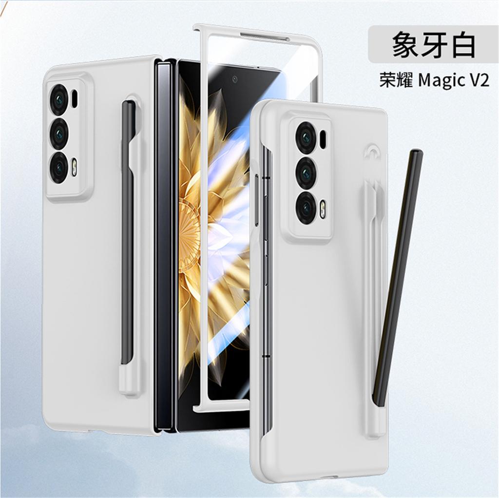 Phone Case For Honor Magic V2 Solid Color PC Hard Shell Protection Shockproof Protective Film With S Pen Back Cover