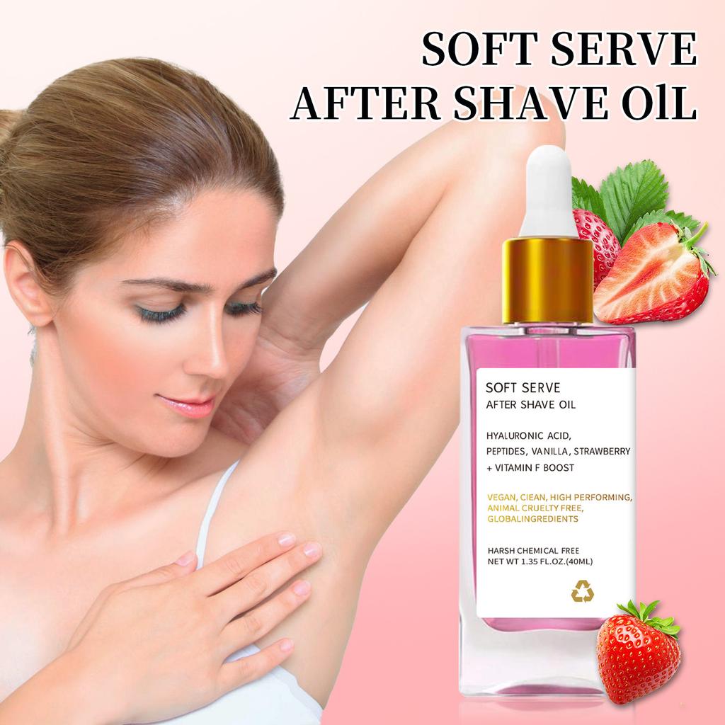 Strawberry After Shave Oil Women For Smooth Skin, Soft Serve After Shave Oil, After Shave Oil Strawberry, Soft Serve After Shave Oil 40ml