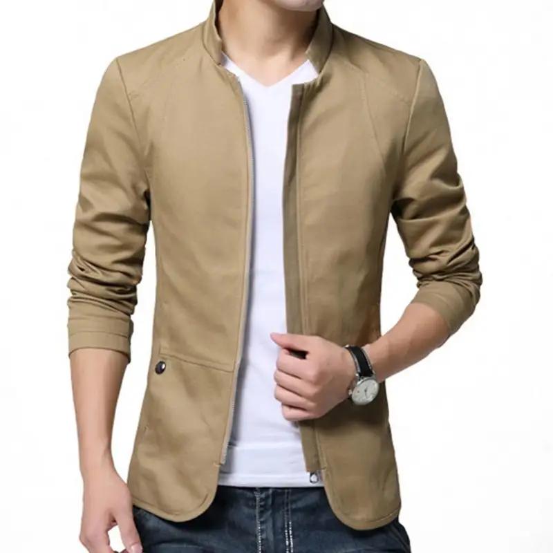 Мужская мода Slim Fit пальто куртка однотонный воротник деловой формальный на молнии пальто куртки топы мужская одежда