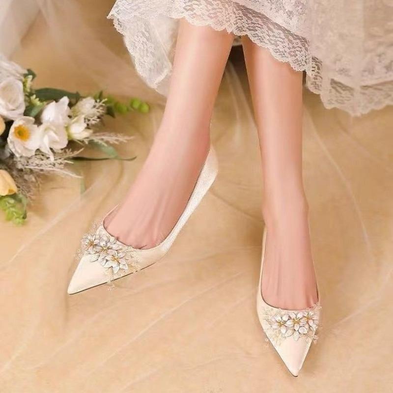 Flower Pearl Women High Heels Shoes Crystal Luxury Sandals Elegant 2025 Trend New Summer Pointed Toe Shoes Woman Pumps Zapatos