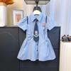 Girls' Preppy Polo Collar Summer Dress - 2025 New Collection, Short Sleeve Shirt Dress for Kids