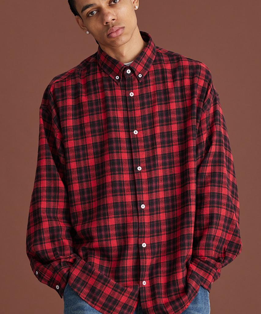 CREAM SODA LAB Big Oversized Tartan Check Shirt Red