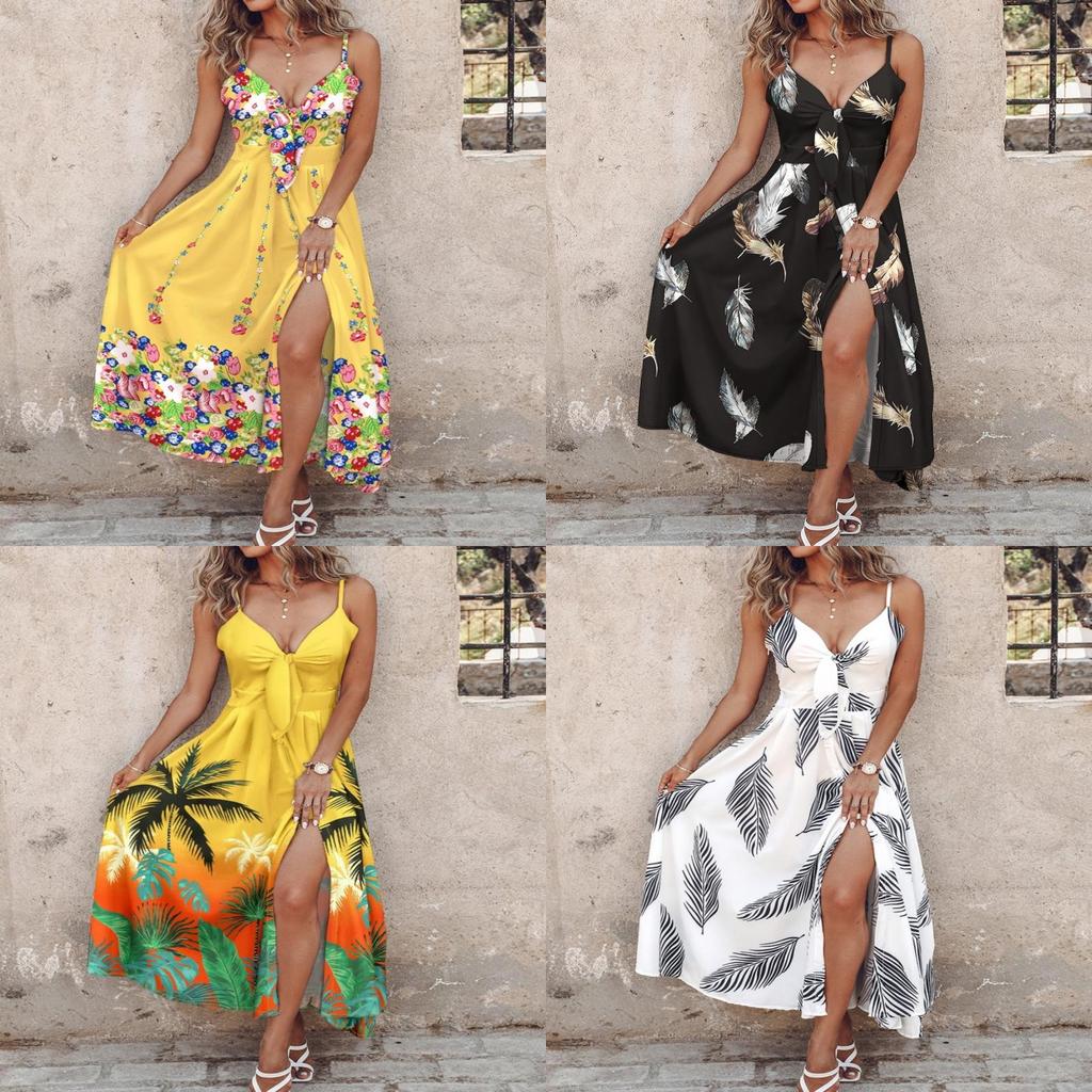 Polyester Floral Slip Dress With Vneck Sleeveless Design For Summer Casual Wear